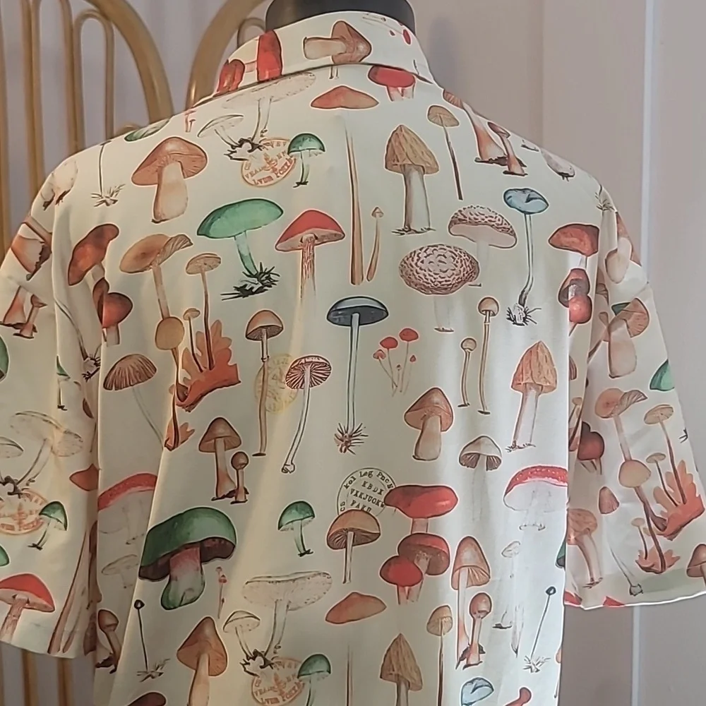 Mushroom shirt mens size large tan brown orange green - Picture 5 of 9